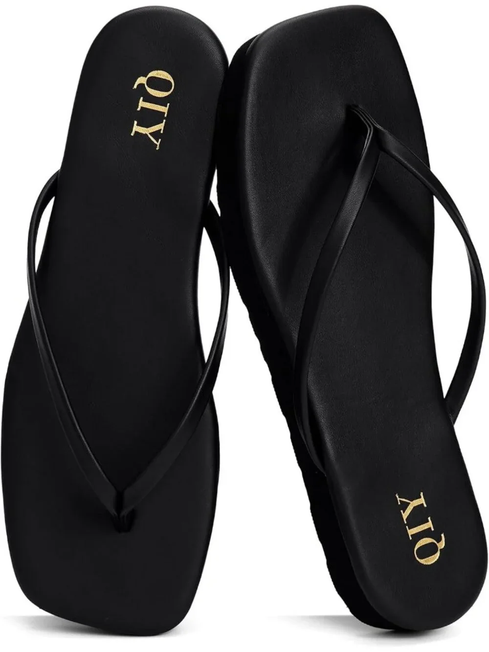 Women's Black Faux Leather Comfortable Square Toe Memory Foam Insole Sandals